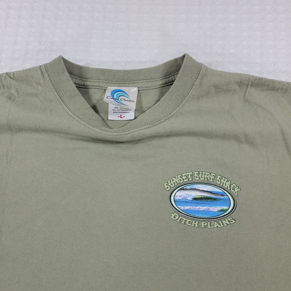 Coastal Classics Sunset Surf Shack Ditch Plains Montauk NY T-Shirt Mens L Green - Picture 4 of 7